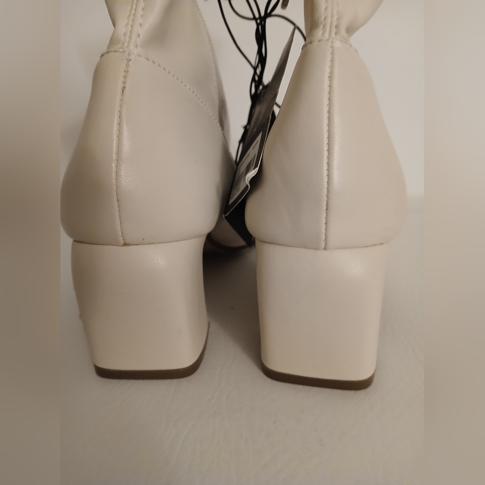 Women's Forever 21 ivory faux leather muss calf length boot Sz8M side zip - Picture 4 of 14